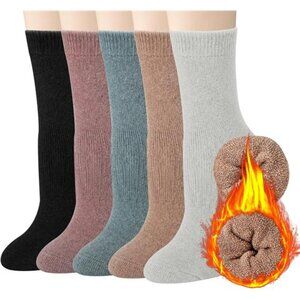 5 Pairs Wool Socks for Women Gifts Winter Warm Thick Knit Cabin Cozy